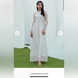 NEW Farah Talib Aziz Silver Silk Pakistani/Indian Outfit size ML